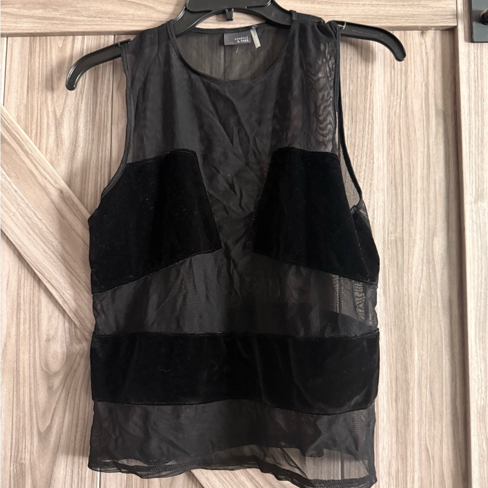 Sparkle & Fade Black Sheer Sleeveless Tank Top